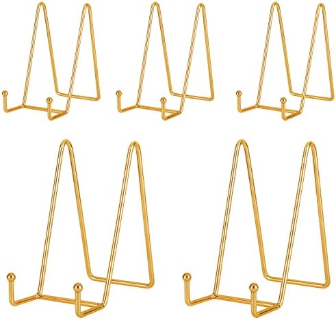 IBosins 5-Pack 6-Inch Plate Holder Display Stands Gold Metal Frame Stand