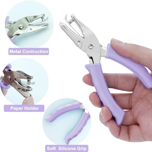 Single Hole Punch Paper Hole Puncher for Crafts, One Hole Punch with Purple Soft Grip Handle, Hole Punchs for Kids and Adults, Handheld Circle Punch for Paper Crafts in Home, Office, Classroom, 3 Pack