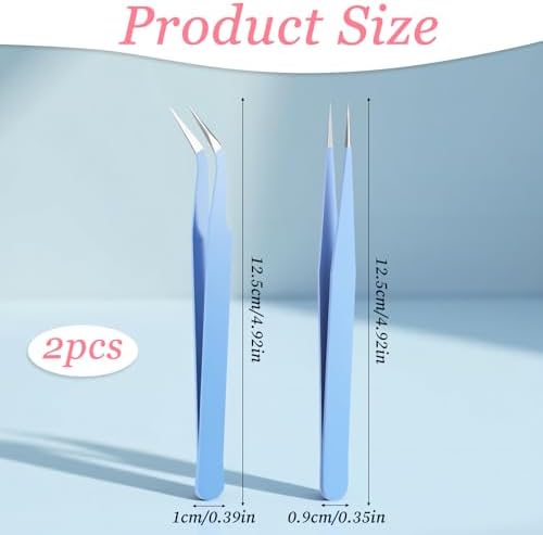 2 Pcs Sticker Tweezers, Craft Tweezers Scrapbooking Tools Precision Tweezer Blue Cute Crafting Tweezer for Stickers Lashes Electronics Scrapbooking (Blue)