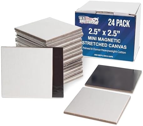 U.S. Art Supply Mini Magnetic Canvas Panels, 24 Pack, 2.5x2.5 Inch Square