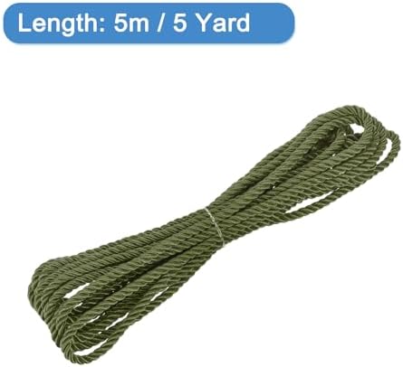 MECCANIXITY Twisted Cord Trim, 5 Yard 5mm 3-Ply Twine Braided Rope Shiny Thread String for Craft Gift Bag Curtain Christmas Decor, Olive Green - 5m