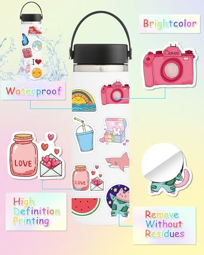 400 Pcs/Pack Water Bottle Stickers for Kids, Cute Vinyl Waterproof Stickers | Party Favors for Girls Teens, Back to School Supplies Gifts, Classroom Prizes, Goodie Bag Stuffers, Teacher Classroom Supplie