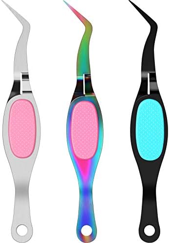 Mudder 3 Pcs Reverse Tweezers for Crafts Self Locking Curved,Curved Tip