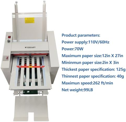 WYDDDARY Automatic Paper Folding Machine Fold Sizes 2x3in to 12x27in Small Horizontal Origami Machine Max Speed 262ft/min for Manuals Document Business Letters 110V 70W