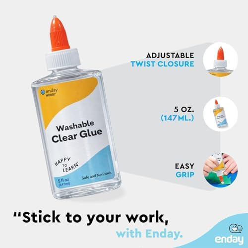 Enday Clear Glue 5oz (6 Pack) – Clear Craft Glue for Slime, Liquid Glue Bottles, Non-Toxic School Glue, White Glue Craft Adhesive, Bulk Glue for Kids, Classroom & Art Projects