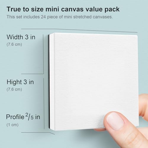 AUREUO Mini Magnetic Stretched Canvas 3x3 Inch / 24 Pack - Small Square Wrapped Canvas Board with Magnet Back, Art Gift Set Tiny Framed Bulk Pack Canvases for Painting & Craft