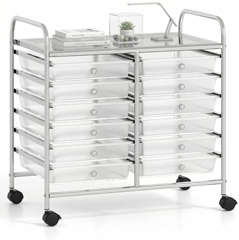COSTWAY 12-Drawer Rolling Storage Cart, Utility Storage Organizer Cart