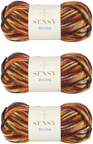 3 Skeins of Sensy Roving Multi Color Yarn, 3.5 oz, 132 Yards, Gauge 5 Bulky (Autumn)
