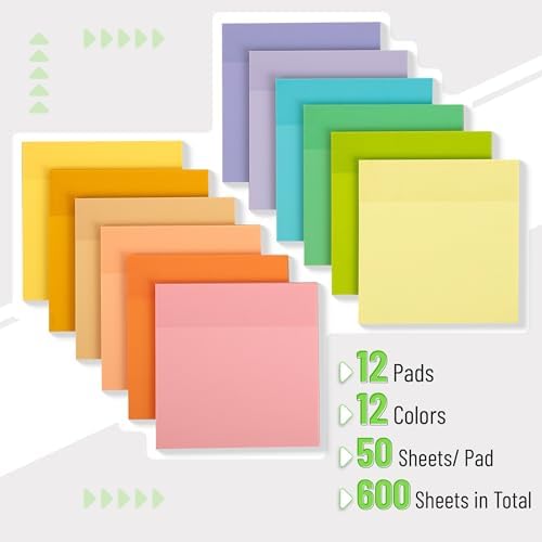 Mr. Pen- Transparent Sticky Notes, 3" x 3", 12 Pads, 600 Sheets | See Through Self-Adhesive Notes for Bible Journaling and Studying, Water-Resistant, Easy to Peel, Clean Removal