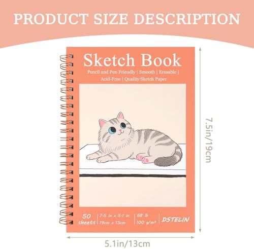 DSTELIN 2 Pack Mini Sketch Books, 7.5 x 5.1 Inch, Spiral Bound with Hard Cover, 50 Sheets per Pad,100gsm, Ideal for Sketching and Mixed Media Creations
