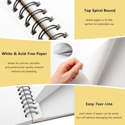 WINNER 9" x 12" Sketch Book 4 Pack, 400 Sheets Spiral Bound Art Sketchbook, 68lb/100gsm White Acid Free Drawing Pad, Sketching Doodling Drawing Writing Sketch Pad, Back to School Art Supplies, Yellow