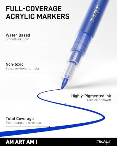 JusArt 0.7mm Fine Point Blue Paint Markers, 3 Pack