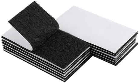 Melsan 2x4 Inch Adhesive Square Hook and Loop Tape - 12 Sets - Sticky Back Fastener for Indoor or Outdoor Use - Instead of Holes and Screws, Black