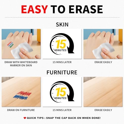 Mini Dry Erase Markers for Kids, 12 Colored Fine Tip White board Markers