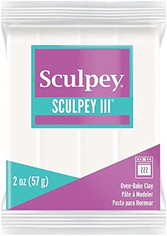 Polyform Sculpey III Polymer Oven-Bake Clay, White, Non Toxic, 2 oz. bar, Great for modeling, sculpting, holiday, DIY, mixed media and school projects.Great for kids & beginners! | Polymer Clay, Perfect for Jewelry, Home Decor, and General Crafting