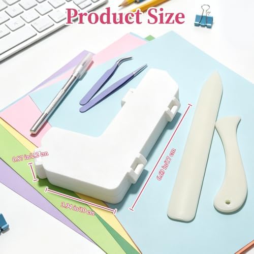 FOWSRHRG Paper Crafting Alignment Guide Set, 7 Pcs Paper Crafting Alignment Guides with Case Tweezer Craft Knife, Color-Coded Tools, Precision Layering Matting Spacers for Scrapbooking DIY Crafts