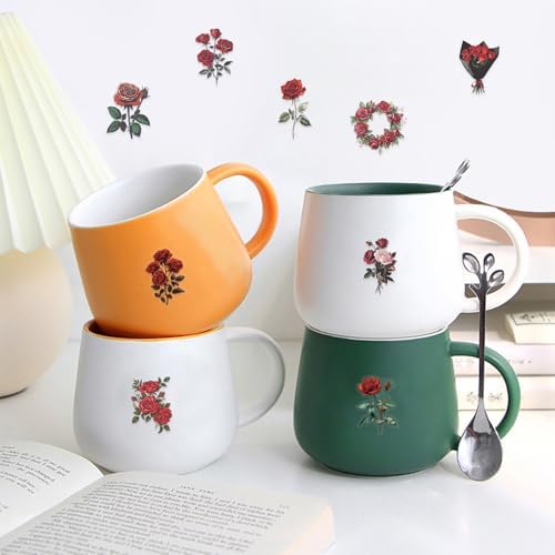 50Pcs Red Rose Scrapbook Stickers Aesthetic Flowers Stickers