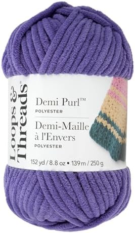 Loops & Threads Demi Purl Yarn – Super Bulky 100% Polyester, Soft Plush Chenille Yarn for Knitting & Crochet, Ideal for Blankets, Hats, Scarves & Crafts, Purple Haze