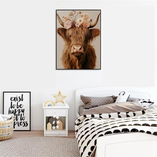 Canrichshop Cow Adult Paint by Number Kits,Highland Cow DIY Acrylic Painting by Numbers Without Frame,Easy Oil Adult Paint by Numbers on Canvas for Decor 16x20inch