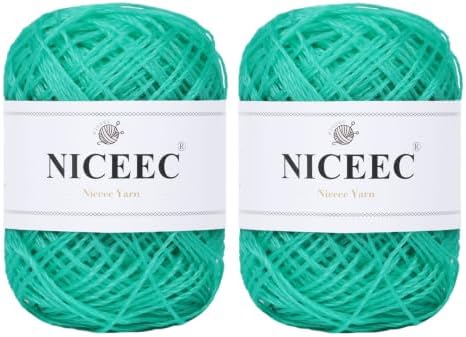 NICEEC 2 Skeins Polyester Plastic Yarn Hand-Knitted Yarn-12#Canal Blue