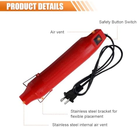 220V 300W Mini Heat Gun, Portable Electric Hot Air Gun with Stand & Power Cord, Handheld Heating Tool for Car Vinyl Wrap, Drying Paint, Epoxy Resin, DIY Embossing(Red)