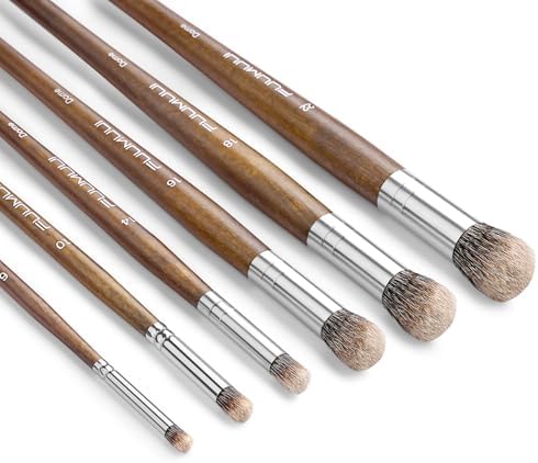 Fuumuui Professional Paint Brush Set, 6Pcs Natural Badger Hair with Dome Shape Blending Mop Oil Paint Brushes for Acrylic Painting Oil and Gouache