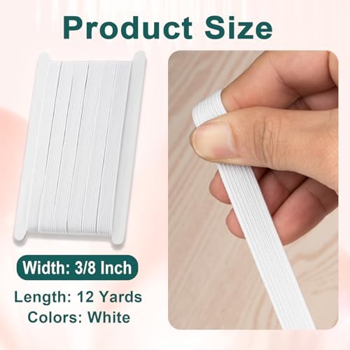 Airisoer Elastic Bands for Sewing 3/8 Inch x 12 Yards, White