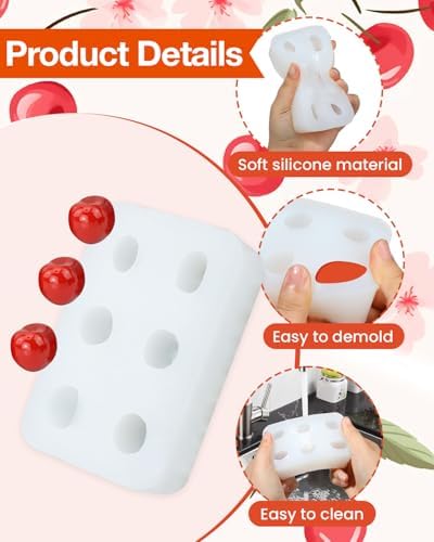 6 Cavity Cherry Silicone Mold, Artificial Fruit Silicone Mold Berry-Shaped Chocolate Mould, 3d Simulation Cherries Fondant Moulds, Christmas Candle Cake Decorating Tool (cherry)