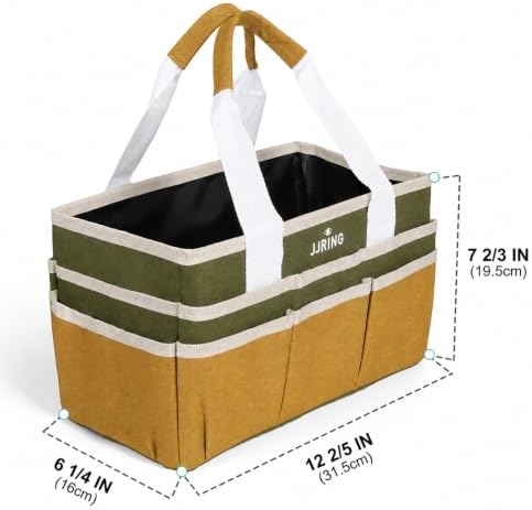 JJRING Craft Organizer Tote Bag Art Storage Caddy Dark Green and Brown | With Multiple Pockets For Sewing, Scrapbooking, School, Medical, And Office Supplies