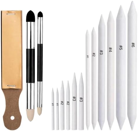 15 PCS Blending Stumps and Blending Sponge Pens with Sandpaper Pencil Sharpener, Tortillions Blending Sticks for Shading Complete, Blending Pencils for Student Artist Charcoal Sketch Drawing Tools