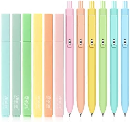 Vitoler Highlighters and Gel Pens set 12 Packs，No Bleed Fast Drying Pens | for Teacher Nurse Study, Journaling and Office Supplies
