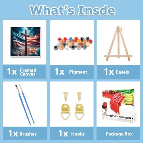 American Flag Paint by Numbers Kit for Adults, Paint by Numbers 10x10 Inch | Cross Framed Paint by Numbers with Easel, Acrylic Painting by Numbers, DIY Arts and Crafts for Gifts or Home Decor