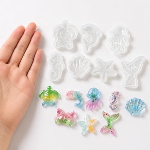 Mini Ocean Resin Molds, 8PCS Marine Animal Silicone Molds for Epoxy
