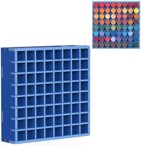 Krafetto 64-Grid Paint Organizer for 2 Oz Bottles, Wall Mount, Blue