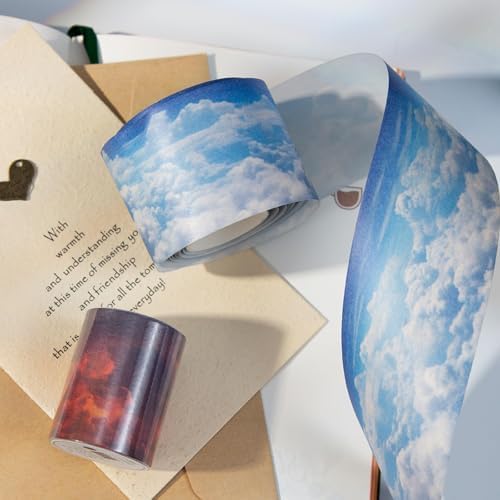 Cloud Washi Tape Set,6 Rolls Scrapbook Sky Stickers Supplies,Self-Adhesive Aesthetic Washi Tape Stickers for Scrapbooking,Bullet Journaling,Wedding Invitation(Speculating Clouds)