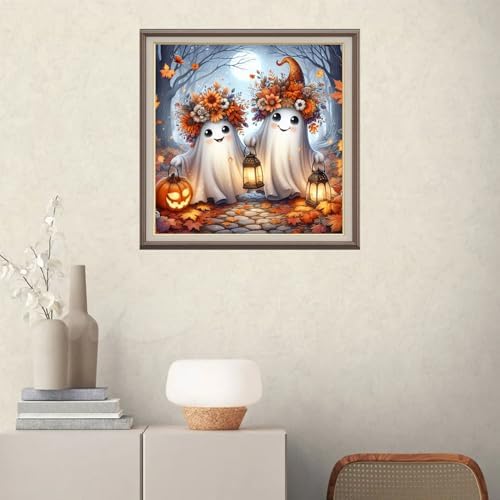 TYPUSOK Halloween Diamond Art Kits for Adults,Round Full Drill 5D Diamond Painting Kits for Beginners,Ghost DIY Diamond Dots Pictures Gem Art Kit,Home Wall Decor 13.78x13.78in