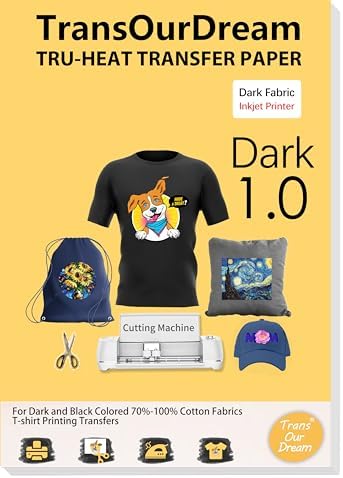 TransOurDream Heat Transfer Paper for Dark T Shirts(20 Sheets, 8.5x11),Printable HTV Heat Transfer Vinyl for Inkjet Printers