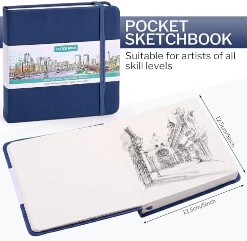 Sketch Book 5 x 5 Inch Navy Blue Small Sketchbook,80 Sheets Drawing Pad