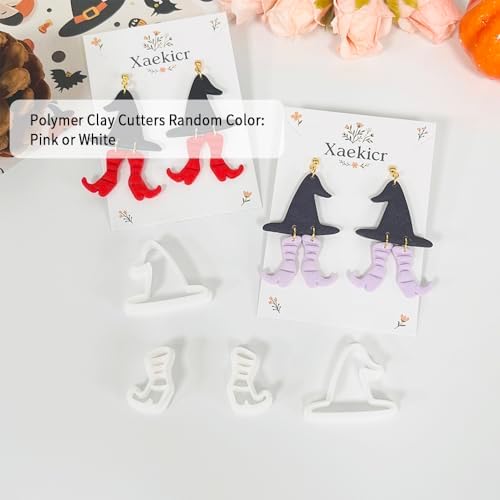 Xaekicr Halloween Witch Hat and Boots Polymer Clay Cutters – 2pcs Clay Earring Cutters for Halloween Jewelry Making – Clay Tools for Polymer Clay Molds