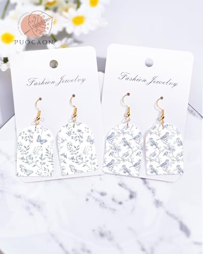 Puocaon Blue Flower Transfer Paper - White Blue Floral Transfer Sheets for Polymer Clay Earrings Jewley Making