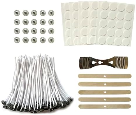 100Pcs Candle Wicks 4 Inch,100pcs Candle Wick Stickers,Candle Wick Centering Device,20 Pcs Metal Sustainer Tabs,5pcs Candle Wick Holder Materiales para Hacer Velas
