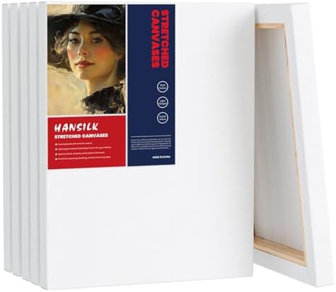 Stretched Canvases for Painting, 8x10 Inch Painting Supplies for Artists, Blank Canvas Pack, 6-Pack for Acrylic, Oil and Gouache Paints