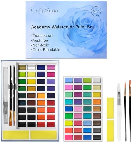 72 Colors Large Block Watercolor Paint Set for Watercolors Workbook, Portable Water Colors Paint Kit with 2 Paintbrushes 1 Waterbrush, for Adult Painting Beginners & Professional Amateur Hobbyists