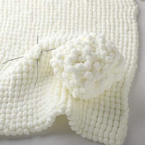 Hand-Woven Ball Yarn, 4 Pack, 380g Total, for Blankets, Cushions, and Pet Nests, Fluffy Chunky Craft Yarn (Milky White)