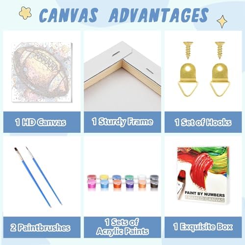 XTCIXAL Paint by Numbers Kit for Kids with Frame, Football, 8X8 inch