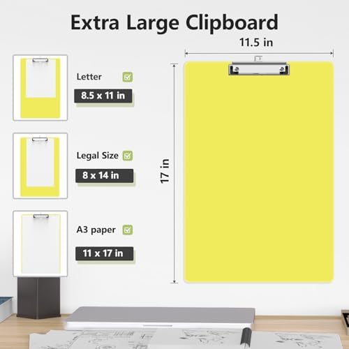 11 x 17 Extra Large Clipboard 2 Pack, Yellow Clip Board