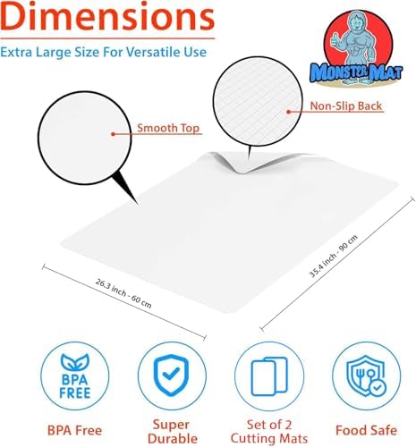 MonsterMat Extra Large Flexible Kitchen Mat – 23.4" x 35.6" x 0.08" – Ultra Thin Chopping Board, durable, Non-Slip, and Versatile Kitchen Extra Large Cutting Board and Craft Cutting Mat (2)