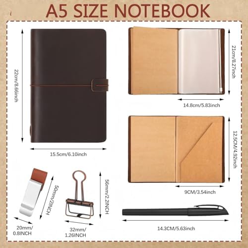Thenshop Leather Travel Notebook 3 Inserts,Coffee Color,A5 Size