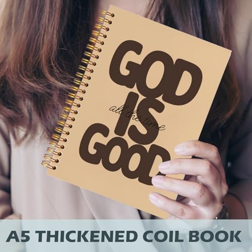 Yhtrg God Is Good Christian Spiral Hardcover Notebook, Tan Chocolate Brown Inspirational Writing Journal, Minimalist Neutral Religious Faith Prayer Notebook for Bible Study Daily Journaling, 5.5x8.3