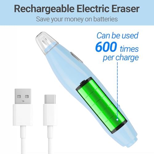 AFMAT Electric Eraser, with 140 Refills, Rechargeable Pencil Eraser for Artist, Electric Erasers for Drafting, Drawing, Painting, Sketching, Architectural Plans, Detailer Tool EE04(Light Blue)